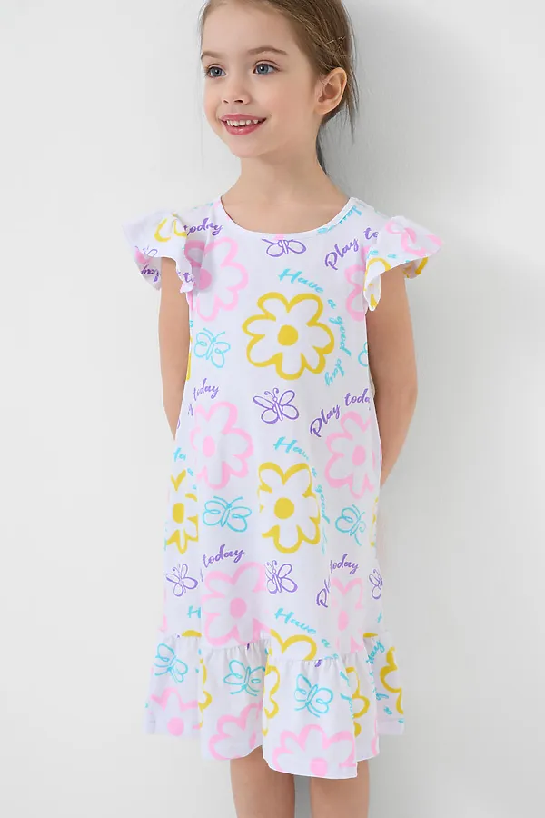 Сорочка ночная трикотажная для девочек PLAYTODAY, разноцветный - фото 2