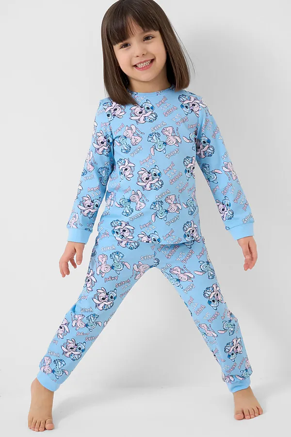 Пижама трикотажная для девочек PLAYTODAY, голубой,светло-розовый - фото 2