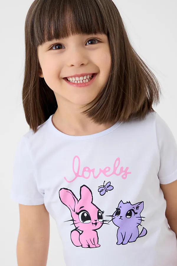 Пижама текстильная для девочек PLAYTODAY, белый,розовый - фото 2