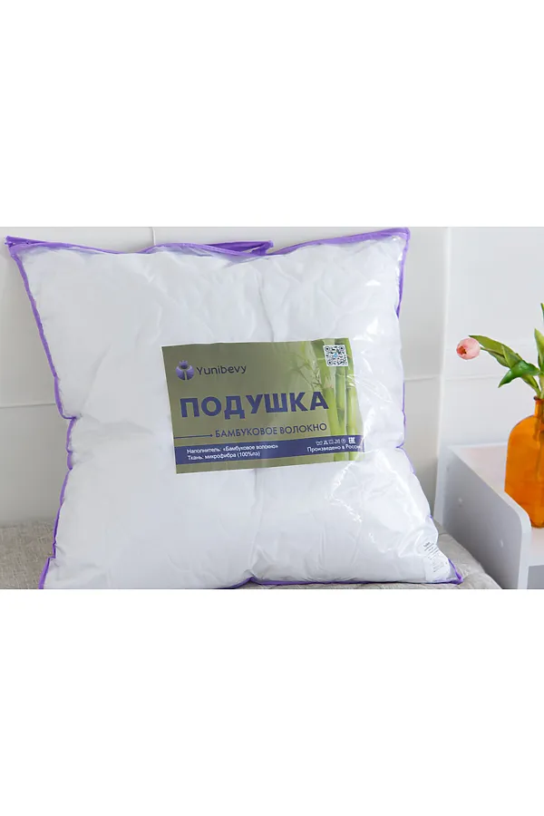Подушка "Юнибив" бамбук+леб. пух на молнии стеганая м/ф(белая) 550гр, сумка НАТАЛИ, белая - фото 2