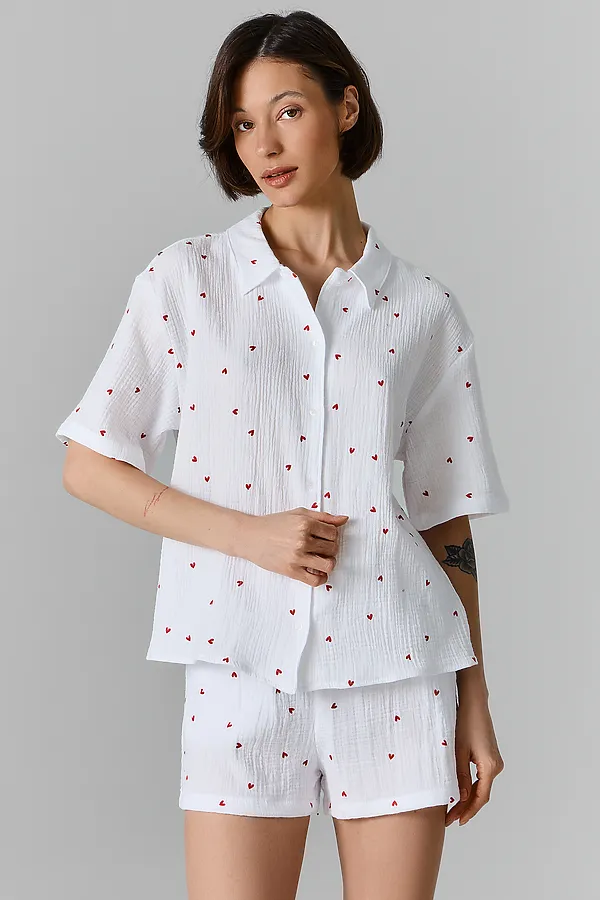 Костюм женский (жакет, шорты) MARK FORMELLE, сердечки на белом - фото 2