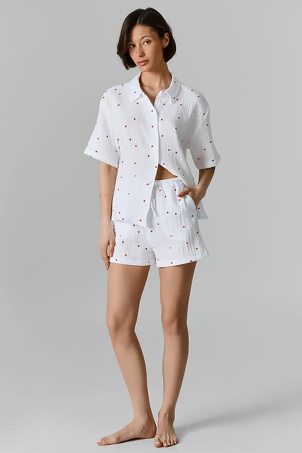 Костюм женский (жакет, шорты) MARK FORMELLE, сердечки на белом - фото 2