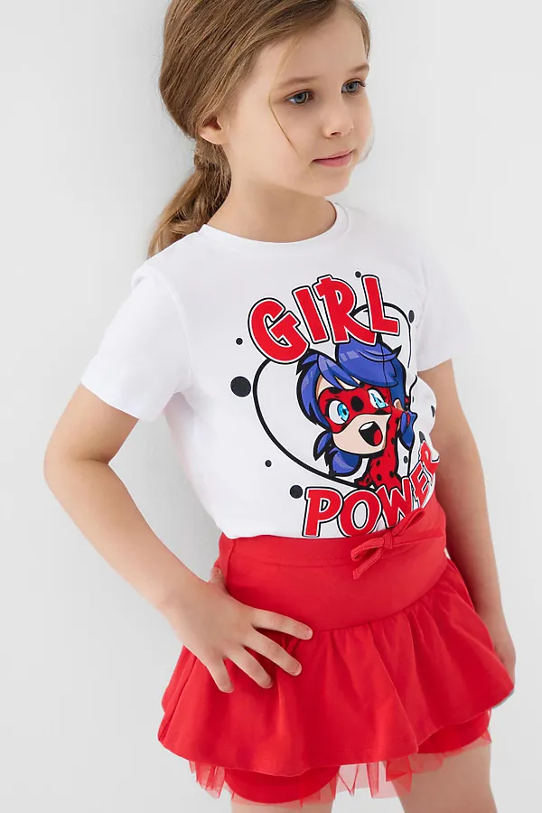 Комплект трикотажный для девочек: фуфайка (футболка), юбка-шорты PLAYTODAY, белый,красный - фото 2