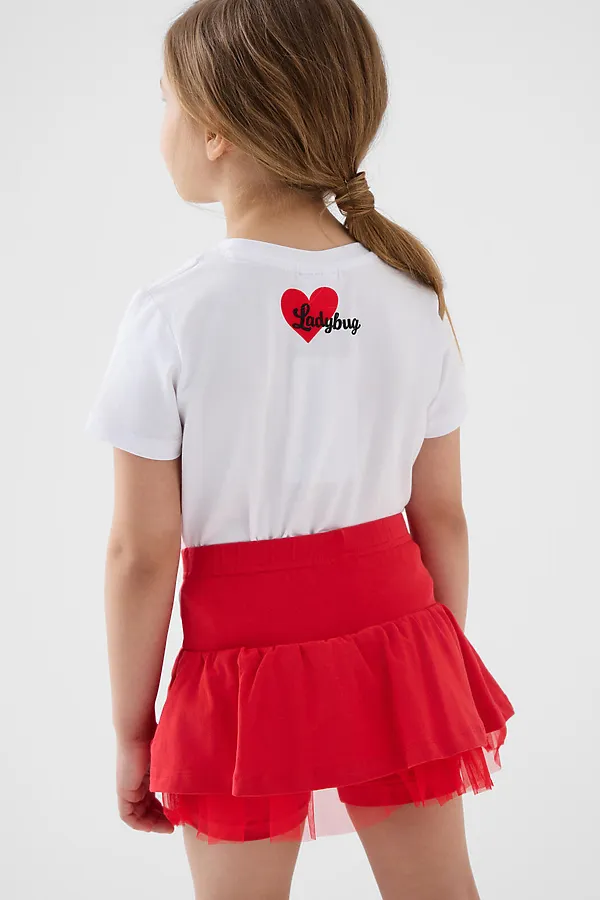 Комплект трикотажный для девочек: фуфайка (футболка), юбка-шорты PLAYTODAY, белый,красный - фото 2