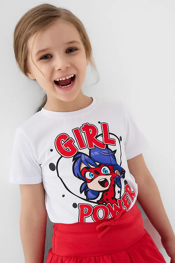 Комплект трикотажный для девочек: фуфайка (футболка), юбка-шорты PLAYTODAY, белый,красный - фото 2