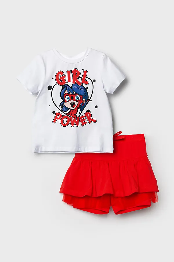 Комплект трикотажный для девочек: фуфайка (футболка), юбка-шорты PLAYTODAY, белый,красный - фото 2