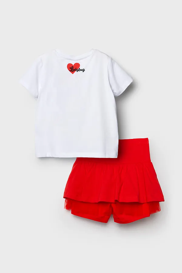 Комплект трикотажный для девочек: фуфайка (футболка), юбка-шорты PLAYTODAY, белый,красный - фото 2