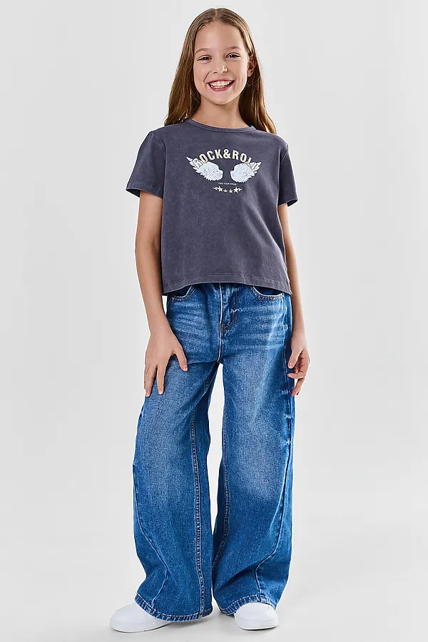 Футболка для девочек MARK FORMELLE, acid wash обсидиан +печать - фото 2