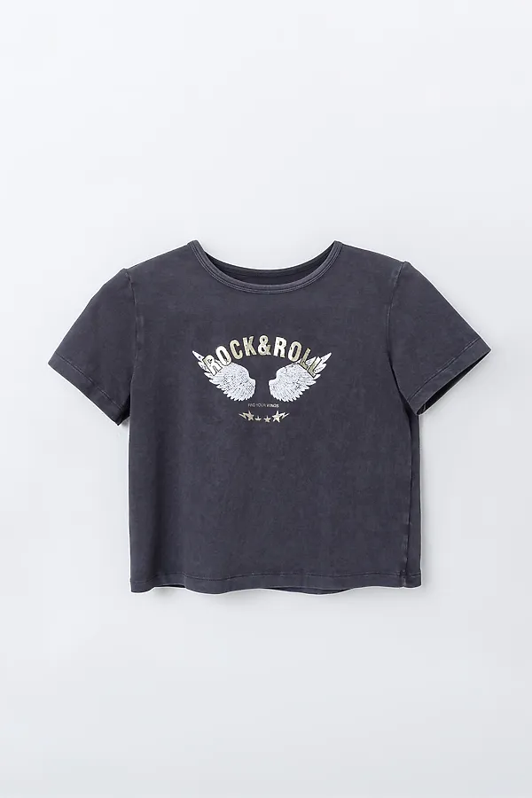 Футболка для девочек MARK FORMELLE, acid wash обсидиан +печать - фото 2