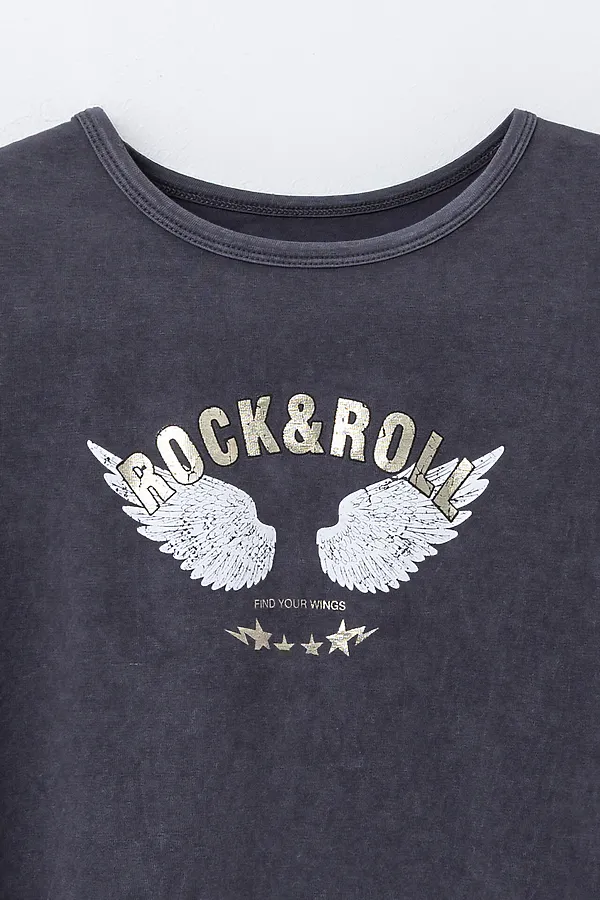 Футболка для девочек MARK FORMELLE, acid wash обсидиан +печать - фото 2