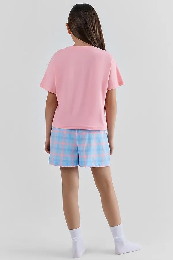 Комплект для девочек (футболка, шорты) MARK FORMELLE, розовый +розово -голубая клетка - фото 2