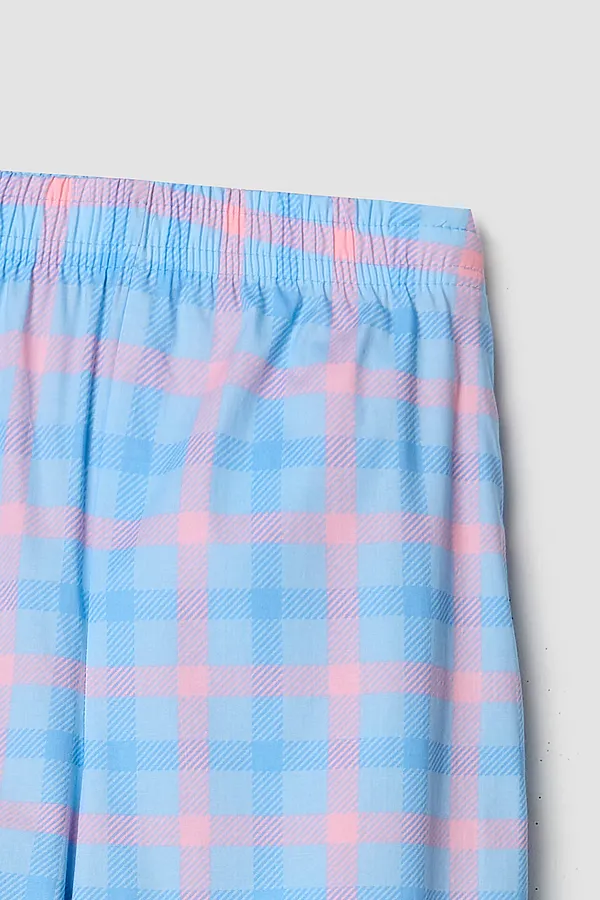 Комплект для девочек (футболка, брюки) MARK FORMELLE, голубой +розово -голубая клетка - фото 2