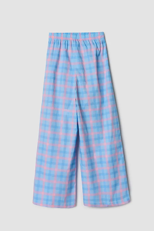 Комплект для девочек (футболка, брюки) MARK FORMELLE, голубой +розово -голубая клетка - фото 2