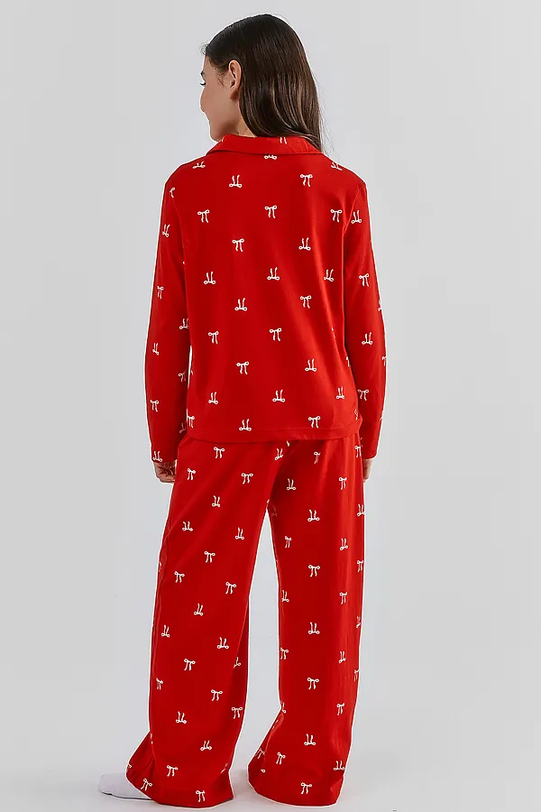 Комплект для девочек (рубашка, брюки) MARK FORMELLE, бантики на красном - фото 2