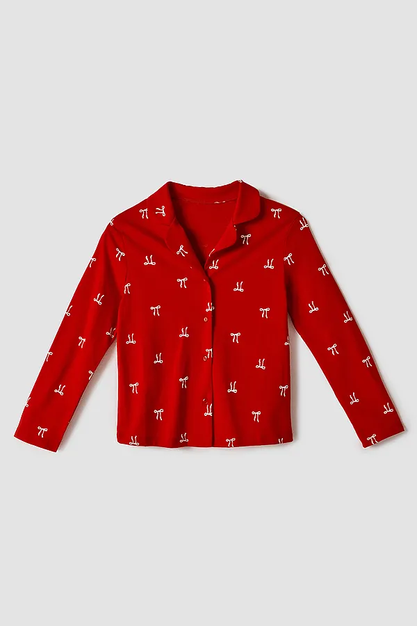 Комплект для девочек (рубашка, брюки) MARK FORMELLE, бантики на красном - фото 2