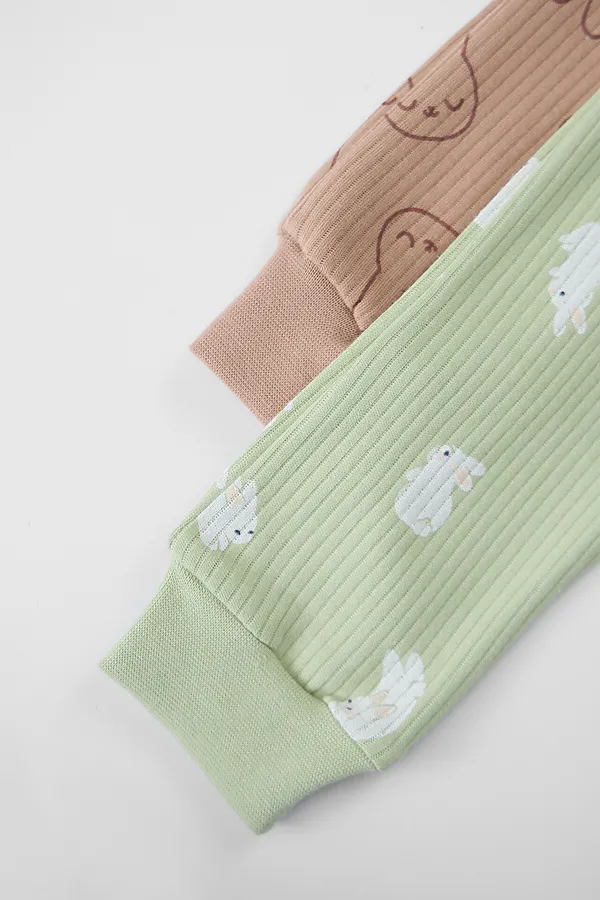 Ползунки детские (2шт.) MARK FORMELLE, зайки на бежевом +зайчата на св.зеленом - фото 2