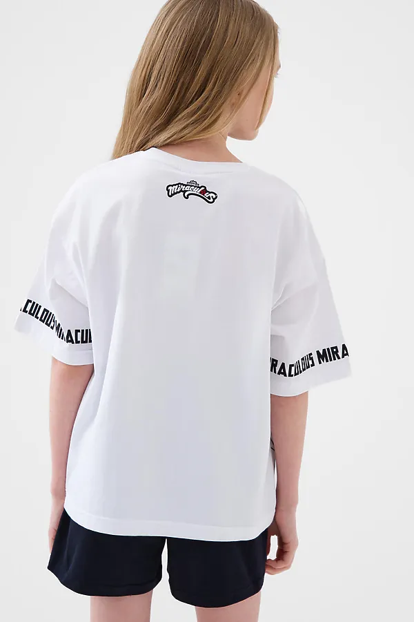 Комплект трикотажный для девочек: фуфайка (футболка), шорты PLAYTODAY, белый,черный - фото 2