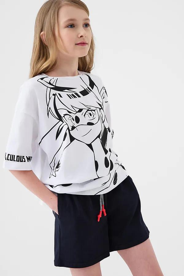 Комплект трикотажный для девочек: фуфайка (футболка), шорты PLAYTODAY, белый,черный - фото 2