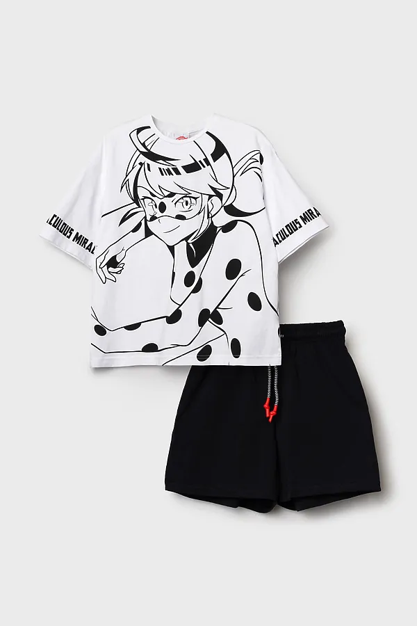 Комплект трикотажный для девочек: фуфайка (футболка), шорты PLAYTODAY, белый,черный - фото 2