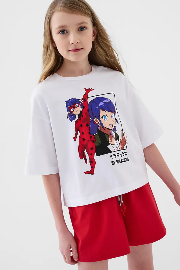 Комплект трикотажный для девочек: фуфайка (футболка), шорты PLAYTODAY, белый,красный - фото 2