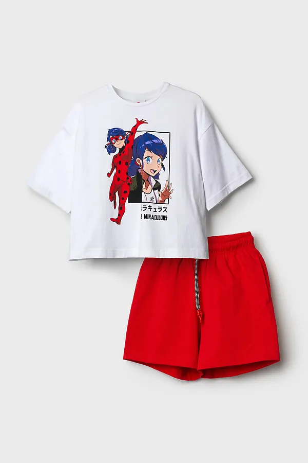 Комплект трикотажный для девочек: фуфайка (футболка), шорты PLAYTODAY, белый,красный - фото 2