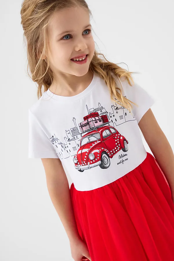 Платье трикотажное для девочек PLAYTODAY, белый,красный - фото 2