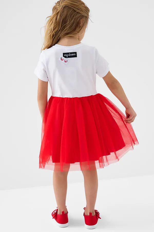 Платье трикотажное для девочек PLAYTODAY, белый,красный - фото 2