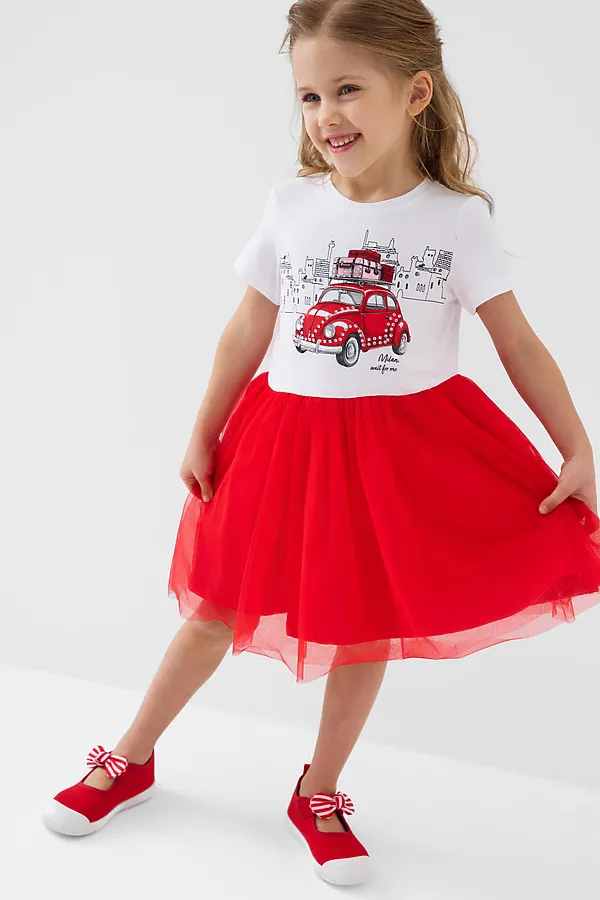 Платье трикотажное для девочек PLAYTODAY, белый,красный - фото 2