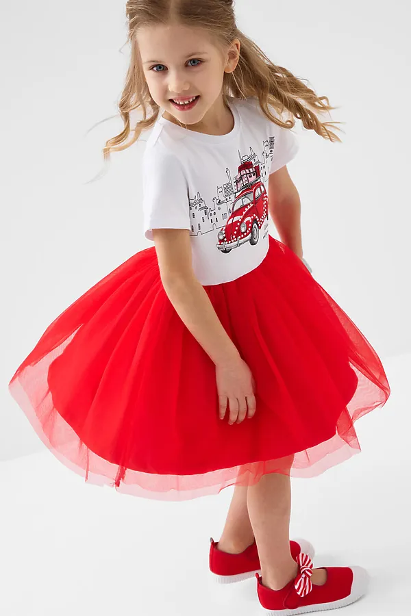 Платье трикотажное для девочек PLAYTODAY, белый,красный - фото 2