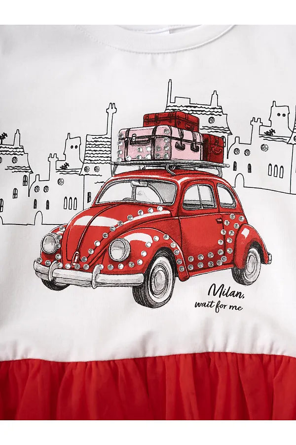 Платье трикотажное для девочек PLAYTODAY, белый,красный - фото 2