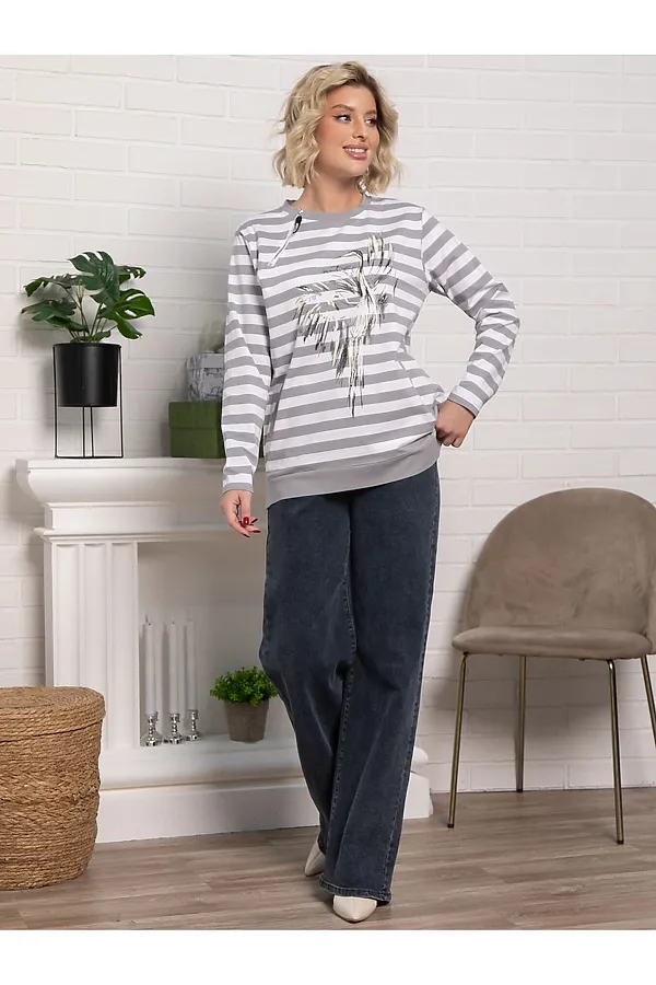 Блуза Журавлиная песня LADY TAIGA, бело-серая - фото 2