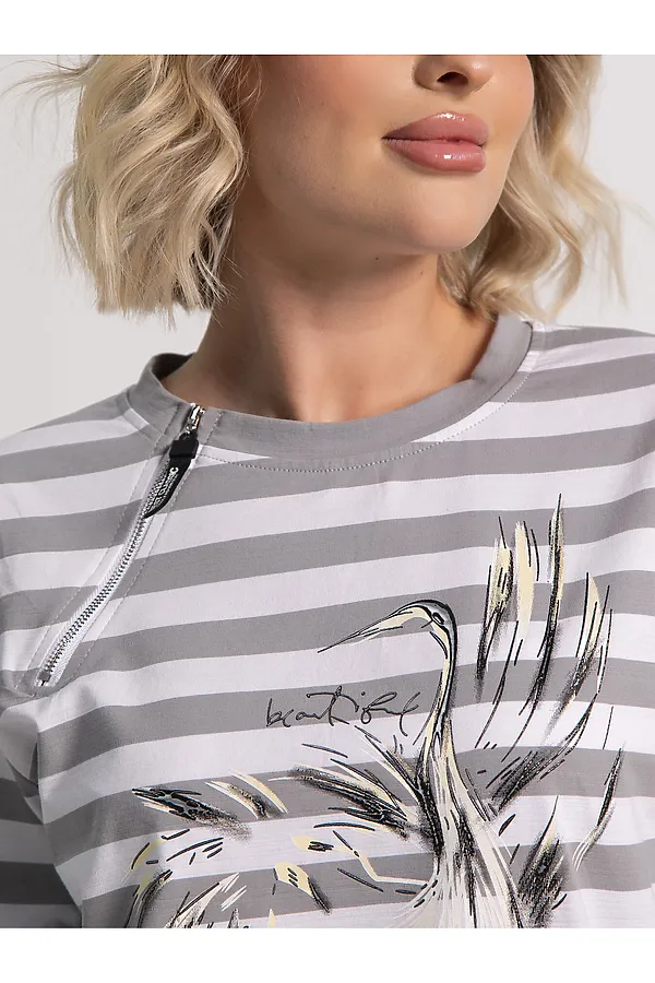 Блуза Журавлиная песня LADY TAIGA, бело-серая - фото 2