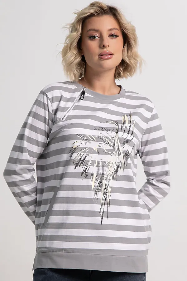 Блуза Журавлиная песня LADY TAIGA, бело-серая - фото 2