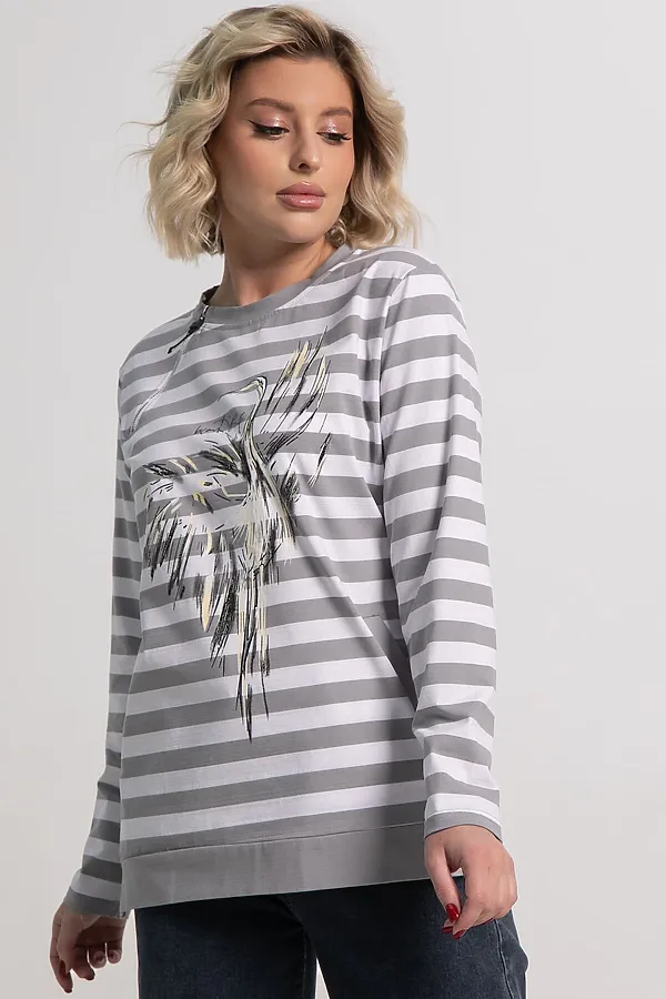 Блуза Журавлиная песня LADY TAIGA, бело-серая - фото 2