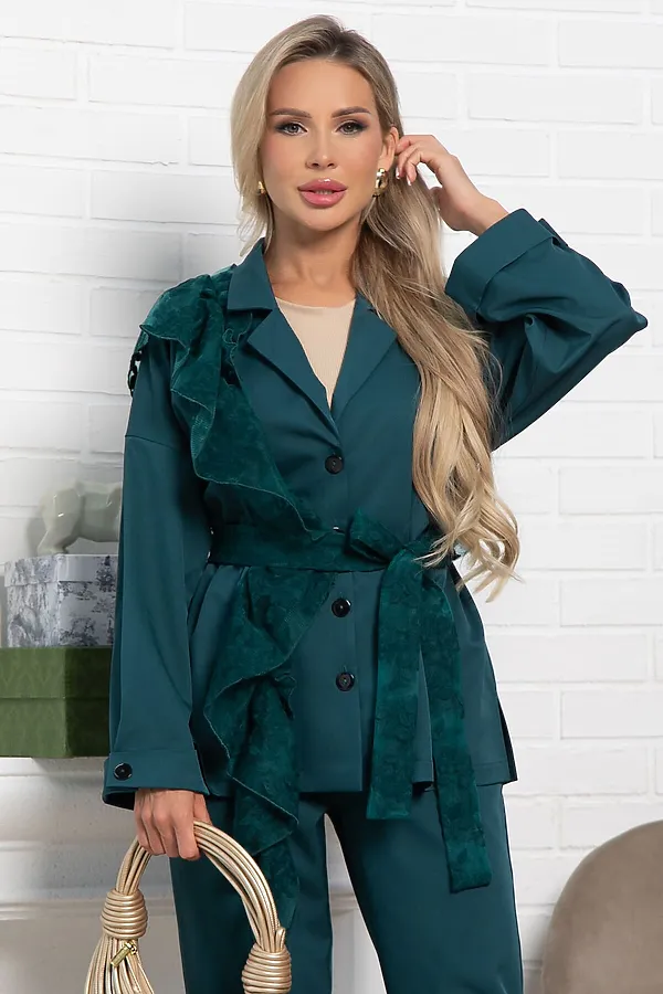 Костюм брючный Стилизация LADY TAIGA, изумруд - фото 2