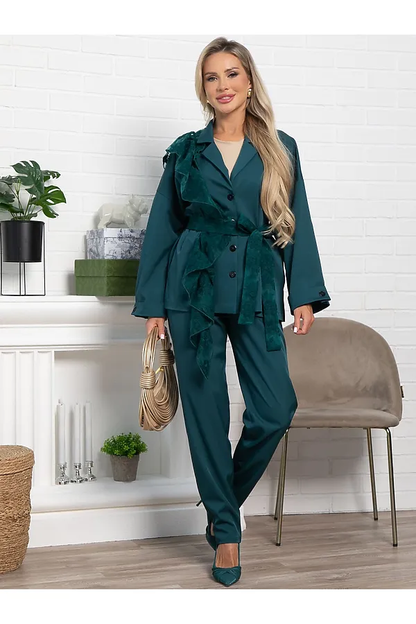 Костюм брючный Стилизация LADY TAIGA, изумруд - фото 2