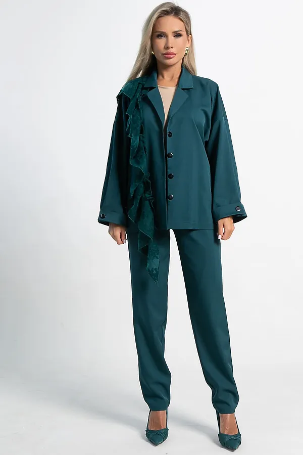 Костюм брючный Стилизация LADY TAIGA, изумруд - фото 2