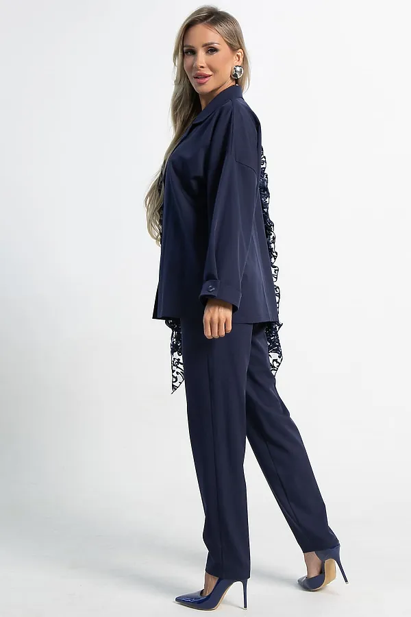 Костюм брючный Стилизация LADY TAIGA, темно-синий - фото 2