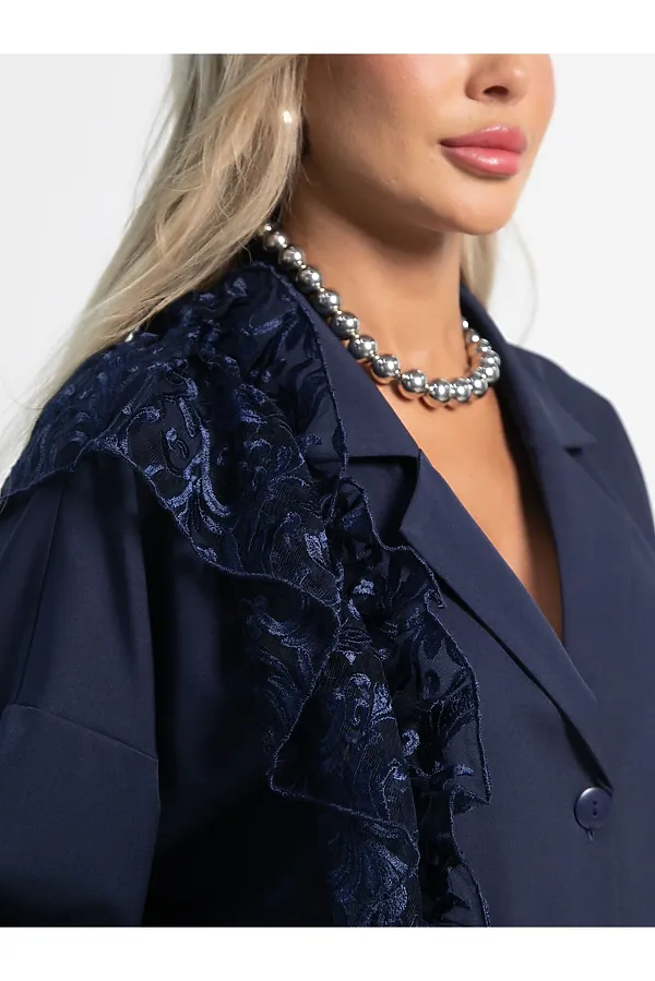 Костюм брючный Стилизация LADY TAIGA, темно-синий - фото 2