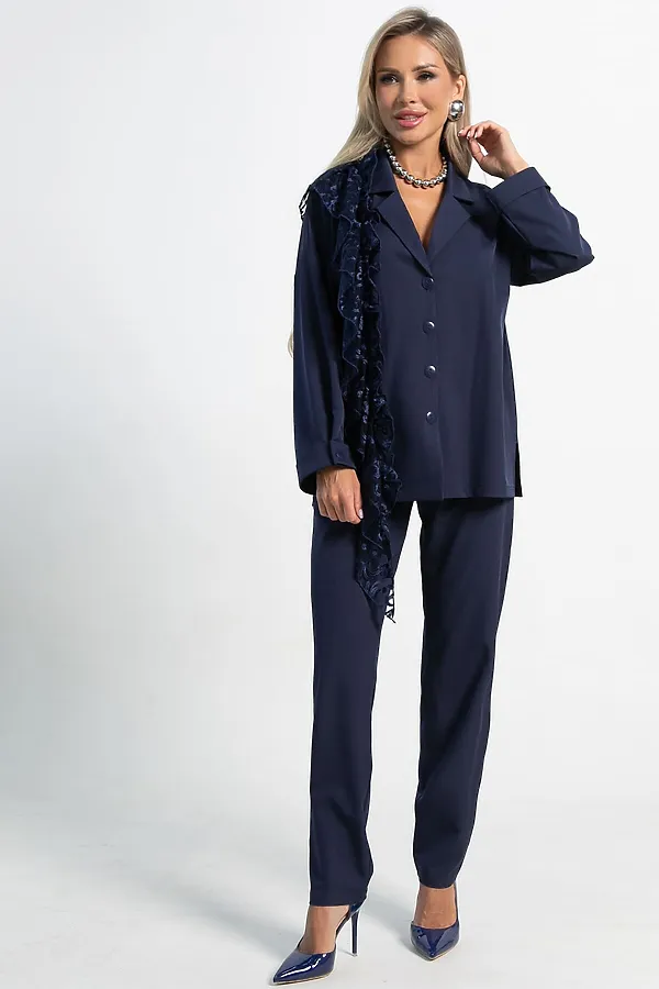 Костюм брючный Стилизация LADY TAIGA, темно-синий - фото 2