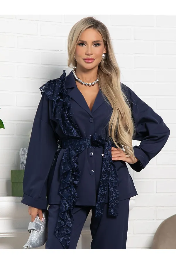 Костюм брючный Стилизация LADY TAIGA, темно-синий - фото 2