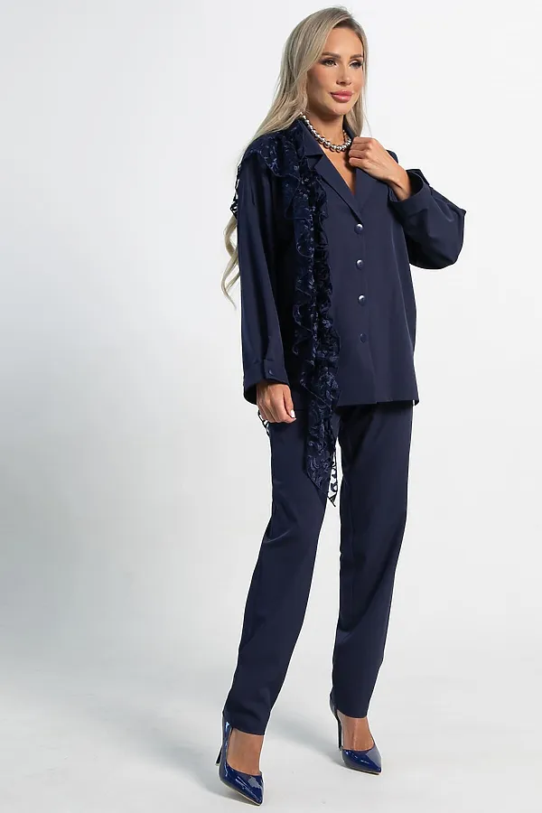 Костюм брючный Стилизация LADY TAIGA, темно-синий - фото 2