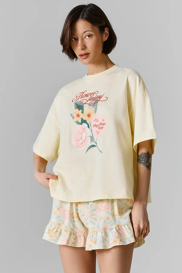 Комплект женский (джемпер, шорты) MARK FORMELLE, разбеленный желтый +цветы на желтом - фото 2