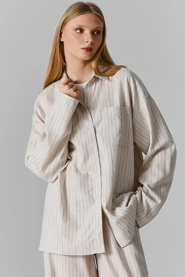 Рубашка женская MARK FORMELLE, полоска на бежевом - фото 2