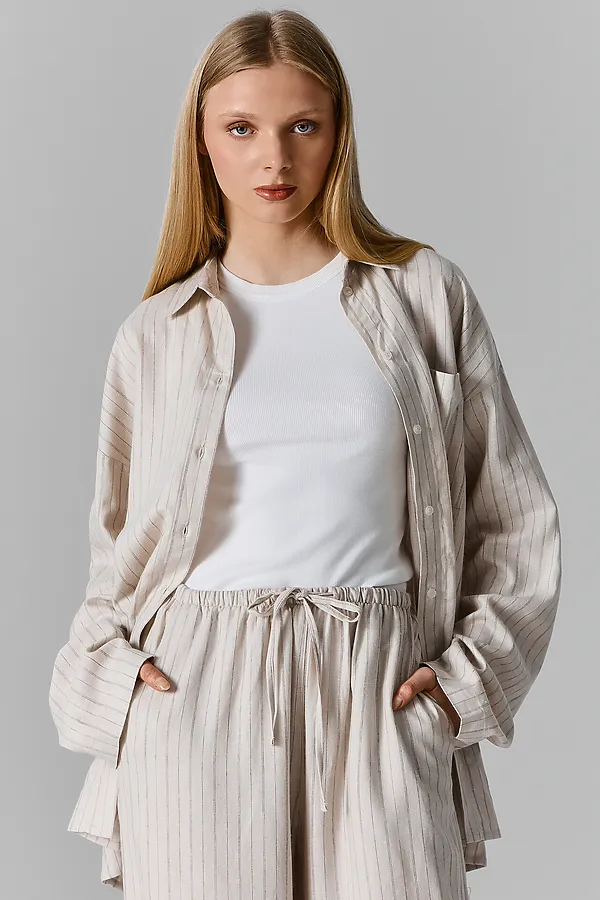 Рубашка женская MARK FORMELLE, полоска на бежевом - фото 2