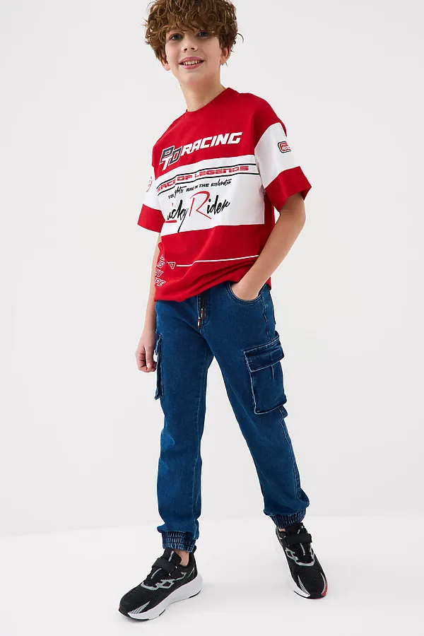 Брюки текстильные джинсовые для мальчиков PLAYTODAY, синий - фото 2