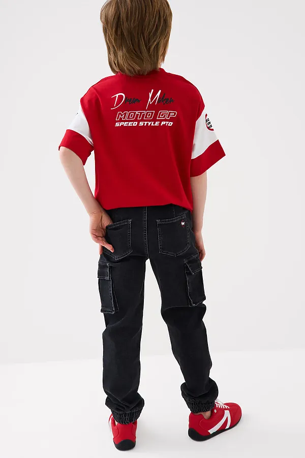 Брюки текстильные джинсовые для мальчиков PLAYTODAY, черный - фото 2