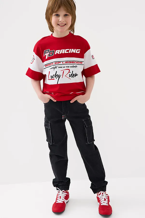 Брюки текстильные джинсовые для мальчиков PLAYTODAY, черный - фото 2