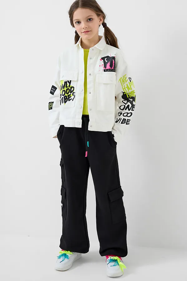 Куртка текстильная джинсовая для девочек PLAYTODAY, белый - фото 2