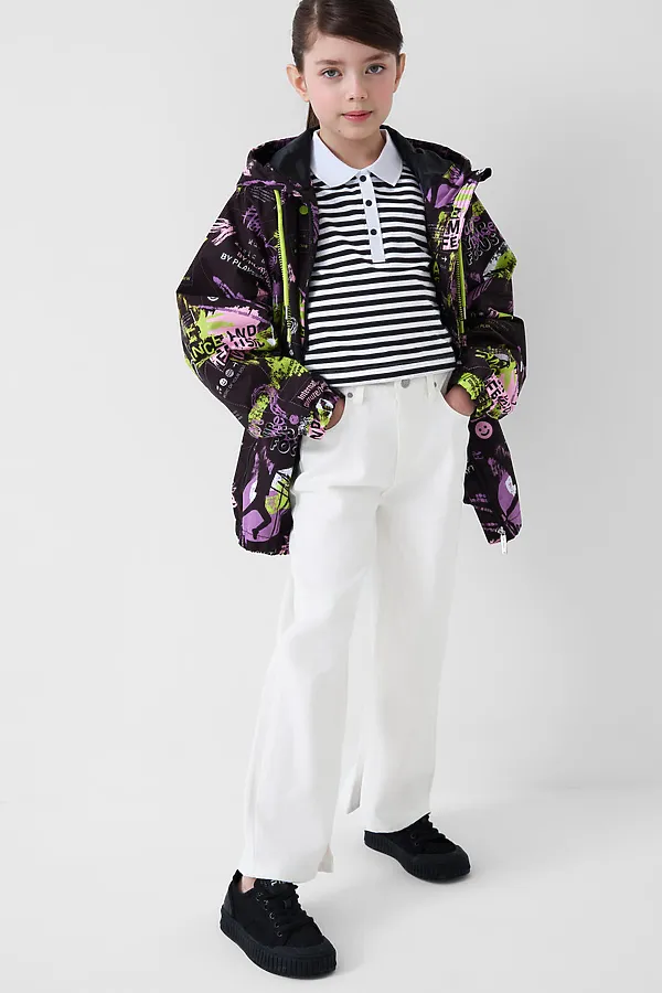 Брюки текстильные джинсовые для девочек PLAYTODAY, белый - фото 2